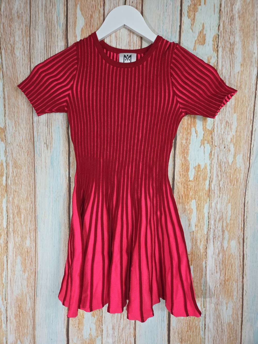 Milly Minis Contrast Godet Flare Dress, a vibrant Two Tone Red. Size 8